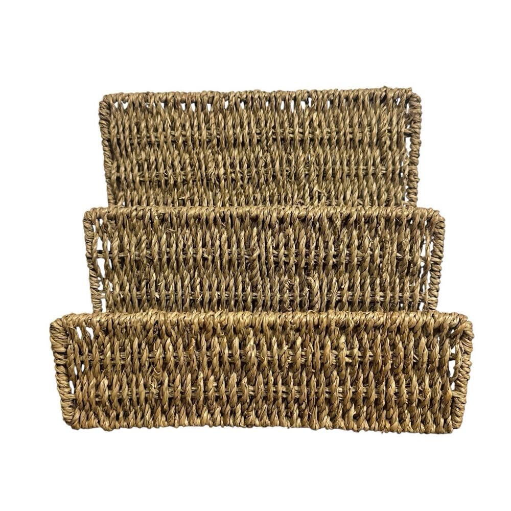 Tiered Seagrass Desk Organizer Letter Holder 3 Slots Woven Natural Boho 8" x 10" - Picture 1 of 6